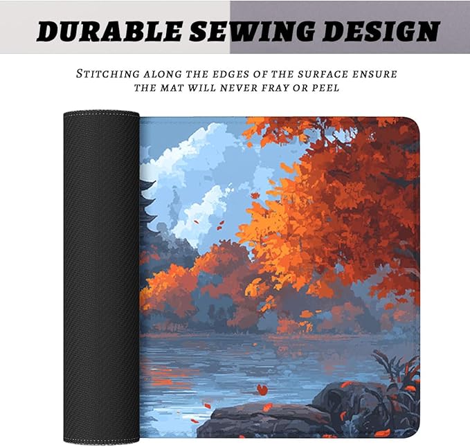 Cat Gaming Mouse Pad Desk Pad Landscape Red Maple Leave Moonlight Pixel Extended Gaming Mouse Pad Mat with Stitched Edge Non-Slip Base Big Mouse Pad Office Home Decor for Women Girl 31.5"x11.8"