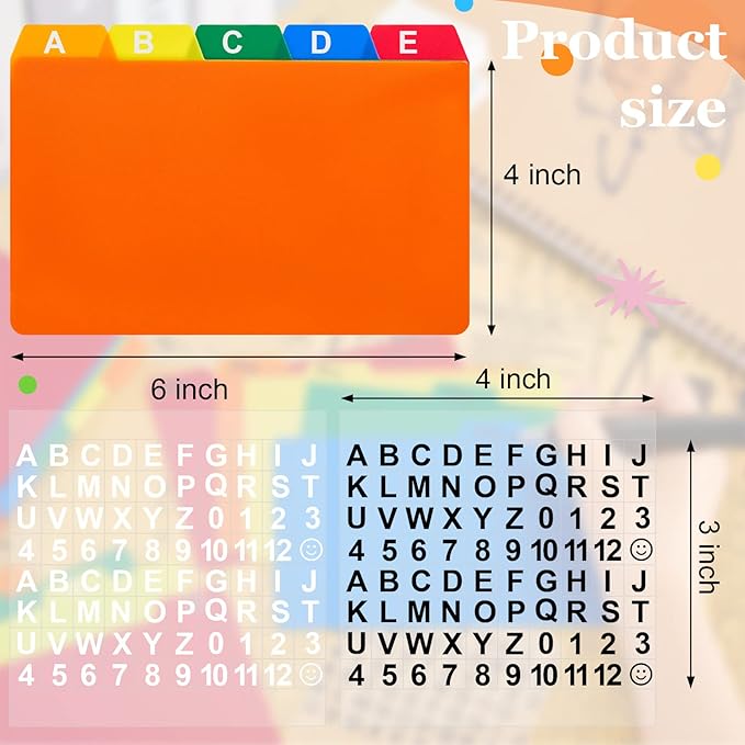 Lewtemi 50 Pcs Index Card Dividers 4 x 6 Inch Index Card Dividers with Cards Guides with 2 Pcs A-Z Alphabet Number Stickers for Recipe Cards Office Business (Assorted Color)