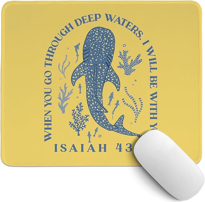 Yellow Whale Shark Mouse Pad,Ocean Room Deck Decor,Christian Bible Desk Mat for Dorm Home Office Desktop Decor,Christian Nursery Decor,10.2x8.2 in