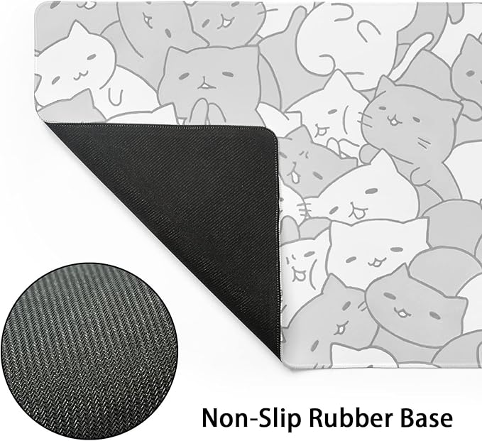 aportt White Kawaii Cats Gaming Mouse Pad XL Cute Anime Kittens Japanese Extended Big Large Desk Mat Non-Slip Rubber Base Stitched Edge Long Keyboard Mousepad for PC Computer Laptop,31.5×11.8 Inches