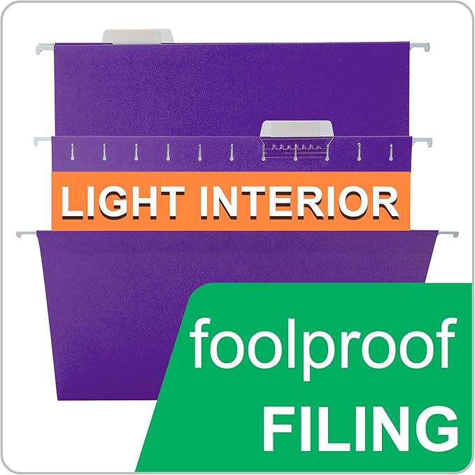 Purple Hanging File Folders Letter Size,25 Pack Reliable Hanging Folders for Filing Cabinet,Reinforced Rods for Smooth Gliding,Includes 1/5 Adjustable Tabs & Inserts,Ideal for Home & Office