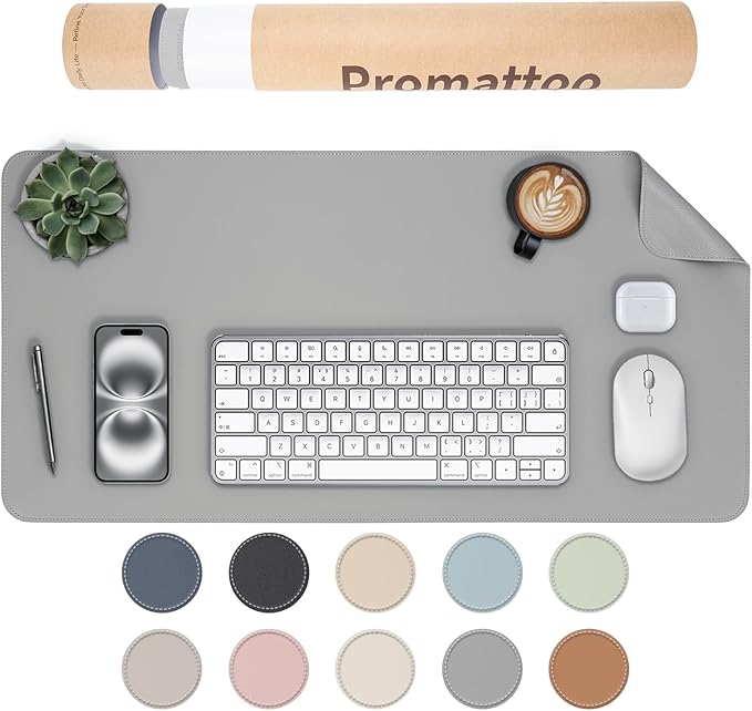 Oversized Non-Slip Desk Pad Protector with Premium Gift Box – Vegan Leather Waterproof Laptop Mat for Keyboard & Mouse, Grips Desk Firmly – Large Office Pad– Mist Gray