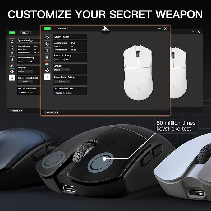 Darmoshark M3 8K Wireless Gaming Mouse,Tri-Mode 2.4G/USB-C/Bluetooth Mouse Up to 26000DPI,PAW3395 Optical Sensor Lightweight 59g,5 programmable Button 500MAh Battery Life,Computer Mouse for Laptop