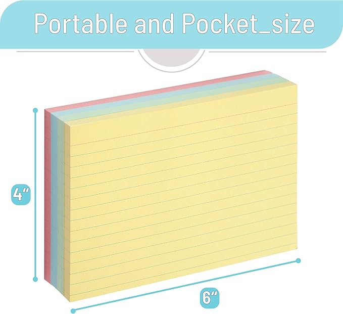 Mr. Pen- Lined Index Cards, 4"x6", 144 Cards, Assorted Colors, Bulk 4x6 Index Cards, Ruled for School, College, Office and Home Organization, Durable Study To Do List Note Cards with Ruled Lines