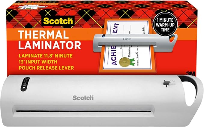 Bundle of Scotch Thermal Laminator, Extra Wide 13 Inch InputTL1302Z + Scotch Thermal Laminating Pouches, Legal Size 11 x 17 Inches, 25 Pack Laminating Sheets, 3 Mil