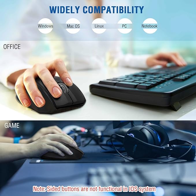 E-YOOSO Wireless Mouse for Laptop, Portable Optical Computer Mouse, 6 Buttons, Cordless 2.4GHz with USB Receiver, 5-Level 4800 DPI, 18 Months Battery Life, for PC, Chromebook, Windows, Mac(Black)