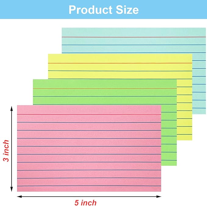 200 Sheets Colored Index Cards 3x5 Ruled, Thick Flash Cards for Studying, 3x5 Note Cards with Lined Plain Sides, Colorful Notecards Flashcards for School Office Home (4 Colors, 50 Sheets per Color)