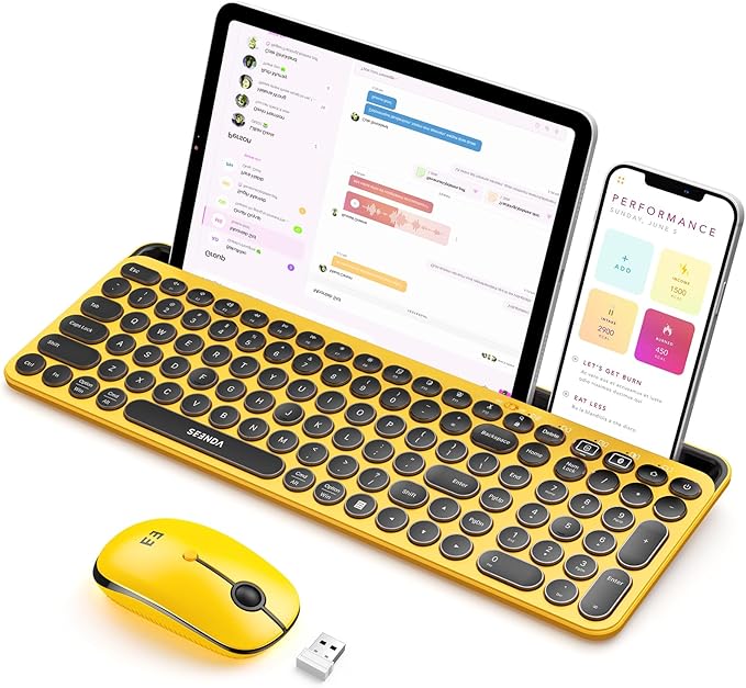 seenda Bluetooth Keyboard and Mouse for iPad, CTU-301 Wireless Multi-Device Connection Bluetooth+2.4G Keyboard Mouse Combo with Tablet Holder for iPad/MacBook/Windows, iOS/Andriod/Phone, Yellow