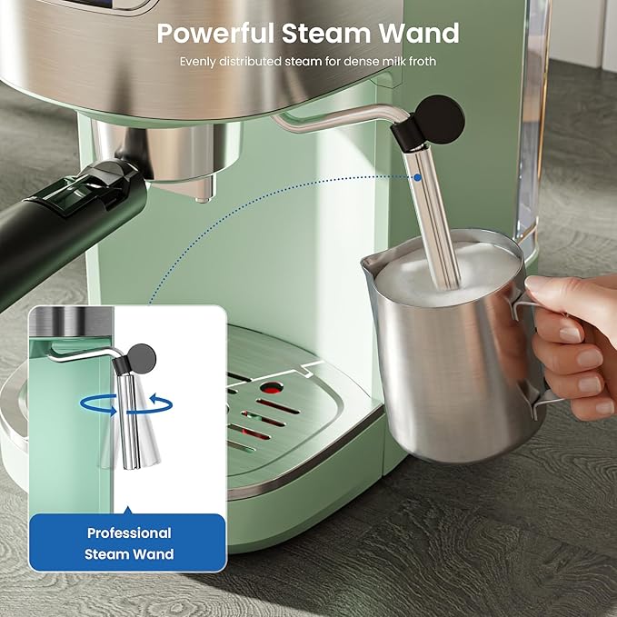 COWSAR Espresso Machine,Expresso Coffee Machines,Espresso Maker with Milk Frother Steam Wand & 40oz Removable Water Tank，Stainless Steel Compact Cappuccino & Latte Machine