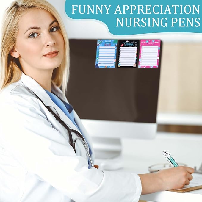 Geyoga 60 Pcs Funny Nurses Week Gifts Bulk 2026 Nurse Notepads with Pens Mini Sticky Notes Ballpoint Pens Nurse Appreciation Gifts for Certified Pharmacy Medical Assistant Office Work(Stylish)