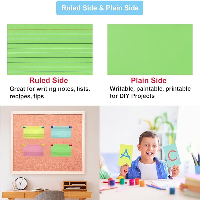 200 Sheets Colored Index Cards 3x5 Ruled, Thick Flash Cards for Studying, 3x5 Note Cards with Lined Plain Sides, Colorful Notecards Flashcards for School Office Home (4 Colors, 50 Sheets per Color)
