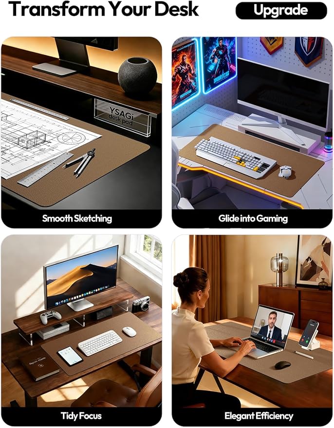 YSAGi Leather Desk Protector, Office Mat, Large Mouse Mat, Non-Slip PU Leather Blotter, Laptop Pad, Waterproof Writing Pad for Office and Home (Bronze, 31.5" x 15.8")