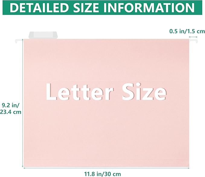 Hanging File Folders,25 Pack Pink Folders,Reinforced Hang Folders Letter Size,Adjustable 1/5-Cut Tabs,Designed for Bulky Files,Filing Cabinet