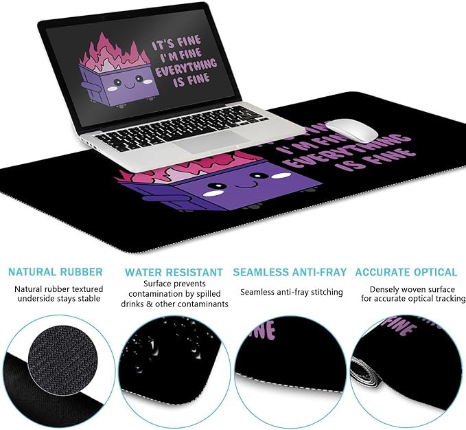 Blusabaca Dumpster on Fire Mouse Pad Desk Pad, Funny Cute Desk Mat Large Gaming Mouse Pad with Wrist Rest, Keyboard Pad Wrist Rest Ergonomic, Cup Coaster, Work Home Desk Accessories Office Supplies