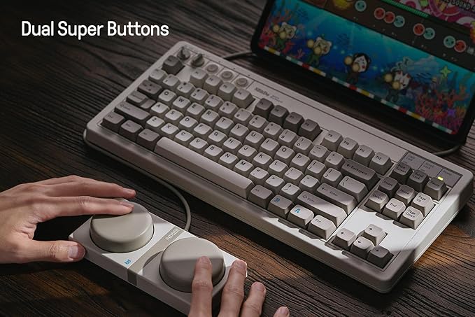 8Bitdo 87 Keys Retro Mechanical Keyboard Bluetooth/2.4G/USB-C, Hot Swappable, Dual Super Programmable Buttons, Volume knob for Windows and Android - M Edition