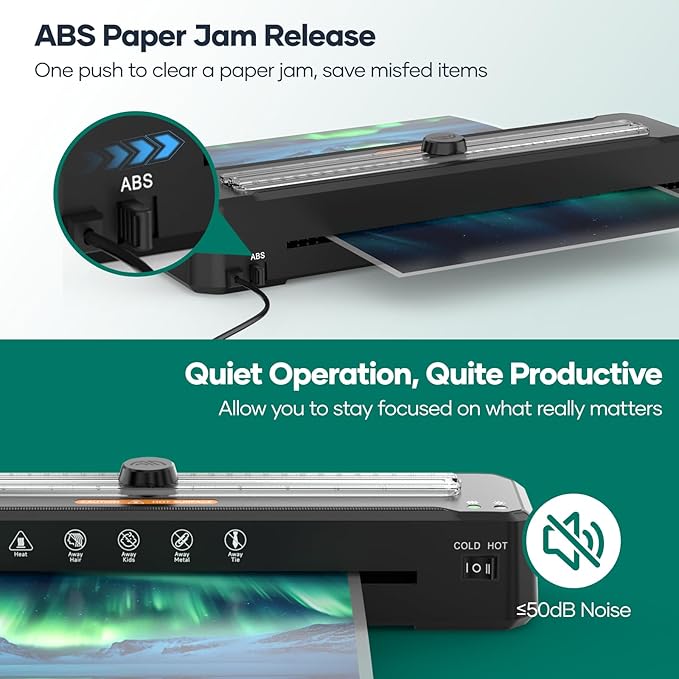 Laminator Machine 13-Inch,A3 Laminator Thermal with10 Laminating Sheets,Cold with Paper Trimmer, Home laminator High-Speed Jam-Free, Low-Noise Laminating Machine(Black)