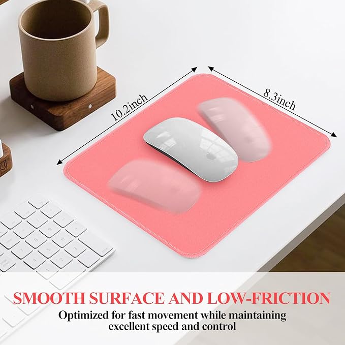 Mouse Pads, 3 PCS,Light Pink Standard Mouse Pads, Office and Gaming,Stitched Edges, Rubber Anti Slip Base Mouse pad, Dirt Resistant, Durable, Square, 10.2 inches x 8.3 inches x 0.12 inches