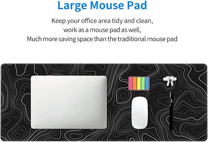 Topographic Map Minimalist Gaming Mouse Pad Desk Mat XL 31.5×11.8 Inch Black Lines Contour Geographic Extended Mousepad 30X80cm with Non-Slip Rubber Base Stitched Edge for Gamer Office Home Work