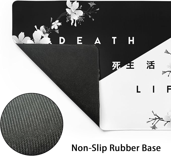 aportt Black White Cherry Blossom Mouse Pad Large Japanese Sakura Death Life Desk Mat 60x35 cm Non-Slip Rubber Base Stitched Edge Large XL Playmat for Gaming Laptop Computer PC Desktop,24x14 Inch