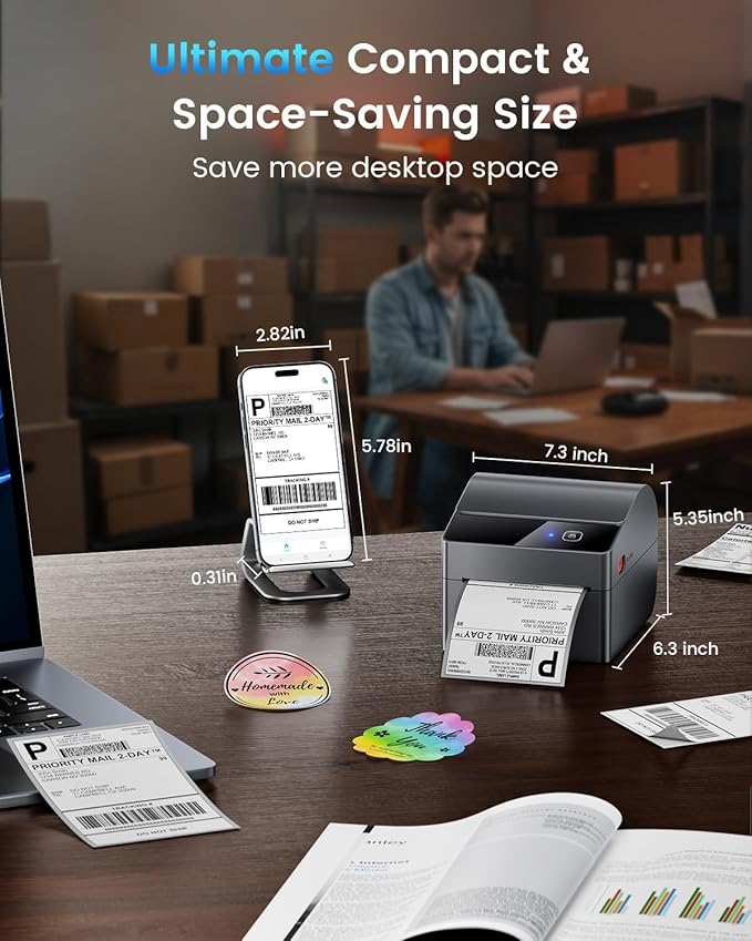 ASprink Bluetooth Shipping Label Printer with 3 Roll Labels, 4x6 Thermal Label Printer for Small Business, Thermal Printers Come with 750PCS 4x6‬ White Labels (250 Labels/Roll)