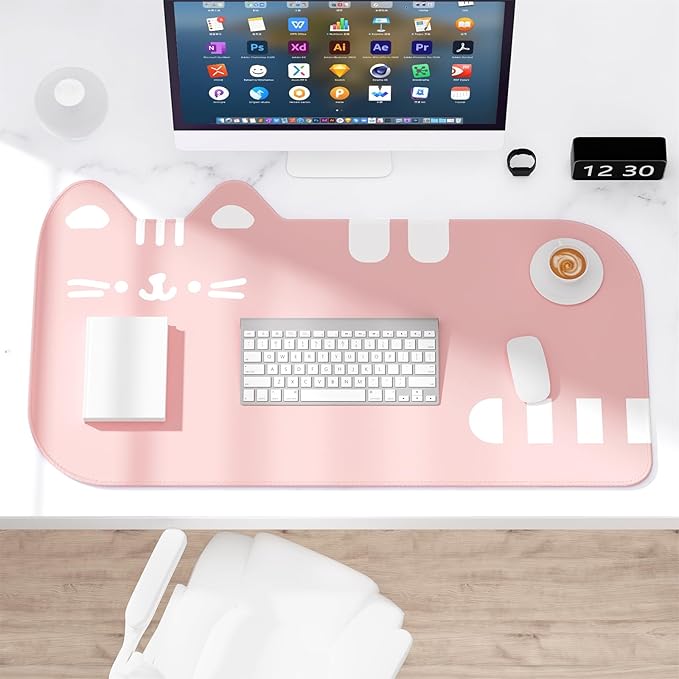 Dapesuom Large Gaming Mouse Pad, Extended Mouse Mat with Stitched Edges, Cute Anime Cat Keyboard Pad with Non-Slip Base, Big XXL Desk Mats for Gamer, Computer, Office Accessories, 29.5 x 15.9in, Pink