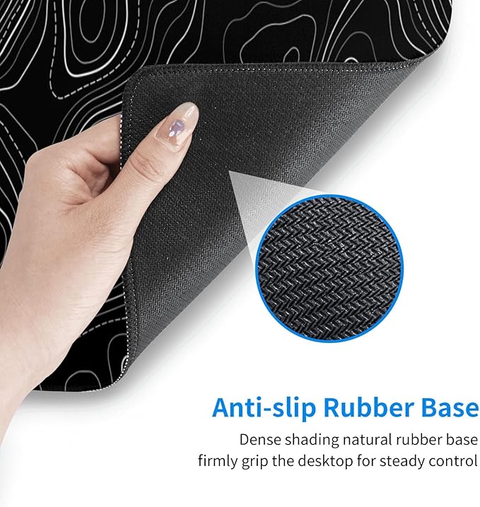 Topographic Map Minimalist Gaming Mouse Pad Desk Mat XL 31.5×11.8 Inch Black Lines Contour Geographic Extended Mousepad 30X80cm with Non-Slip Rubber Base Stitched Edge for Gamer Office Home Work