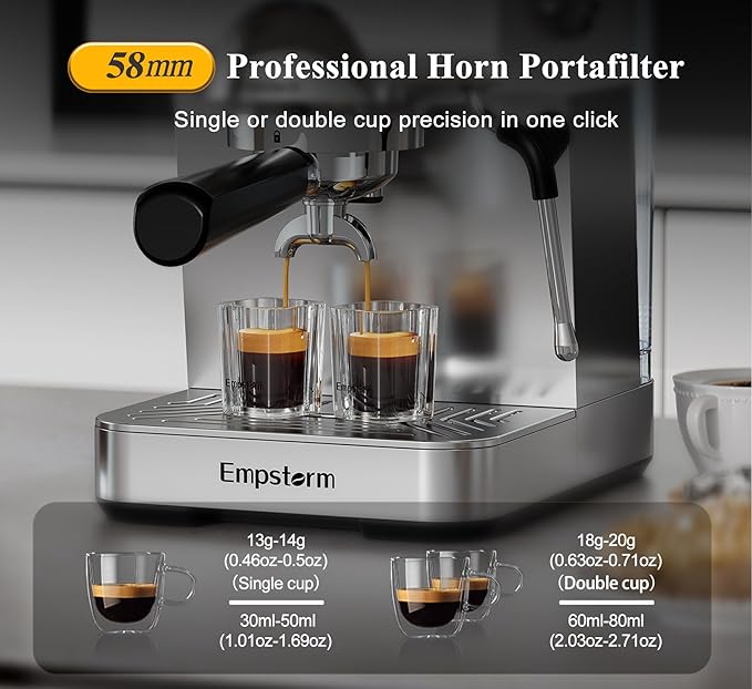 20 Bar Espresso Machine with Milk Frother Steam, Compact Stainless Steel Espresso maker with LED Display Cold Brew & Hot Coffee Maker, Professional Cappuccino Expresso Machine for Home and Office