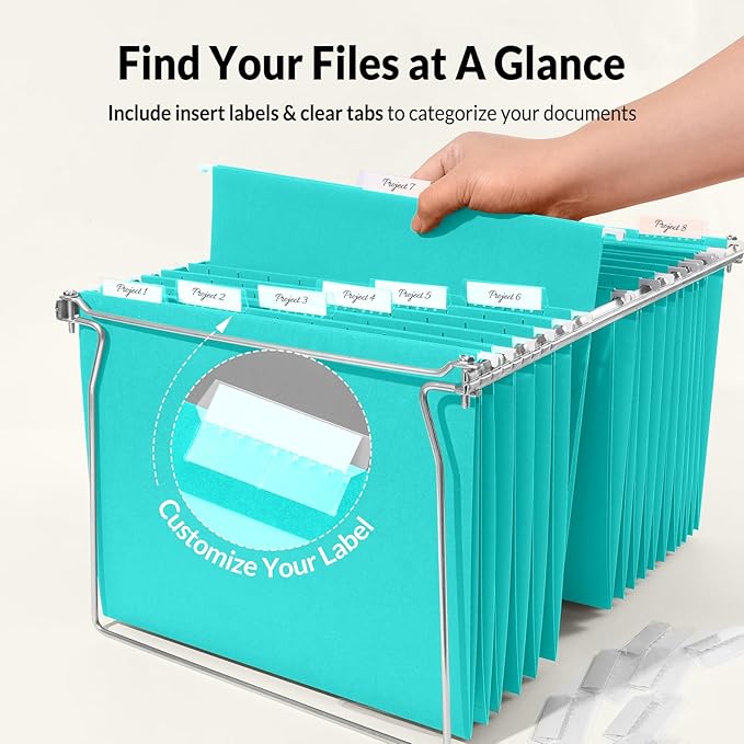 SUNEE Hanging File Folders Teal, 25 Pack Letter Size File Folders with 1/5-cut Tabs, Stay Organized for Your Home and Office Bulk File and Documents