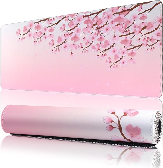 11.8x23.6 Inches Large Gaming Mouse Pad Mat with Stitched Edge Non-Slip Rubber Base Washable Resilient for Office Computers Laptop Table Mouse Pads Mats Accessory (Pink Flowers)