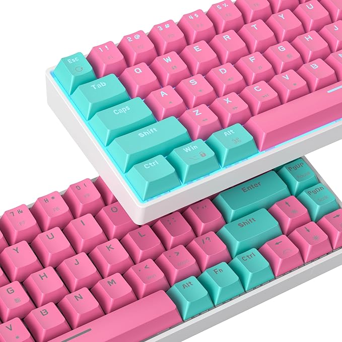 65 Percent Gaming Keyboard Mechanical with Linear Red Switch, 65% Wired Ultra-Compact Mini Pink Keyboard LED with PBT Keycaps for Ps4/Ps5/Xbox(68 Miami)