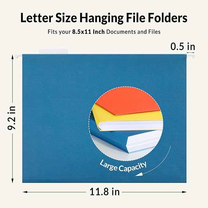 SUNEE Hanging File Folders, 50 Pack Letter Size Hanging File Folders with 1/5-cut Tabs, Stay Organized for Your Home and Office Bulk File, Documents and Paper,10 Assorted Colors