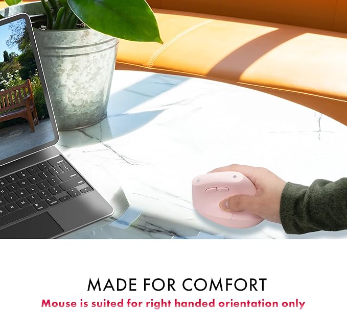 J-Tech Digital Wireless Mouse, Vertical Ergonomic Mouse with 2.4G Wireless & Bluetooth for 3 Multi-Device Function, Adjustable DPI Modes, Compatible with PC, Mac, Laptop - Pink