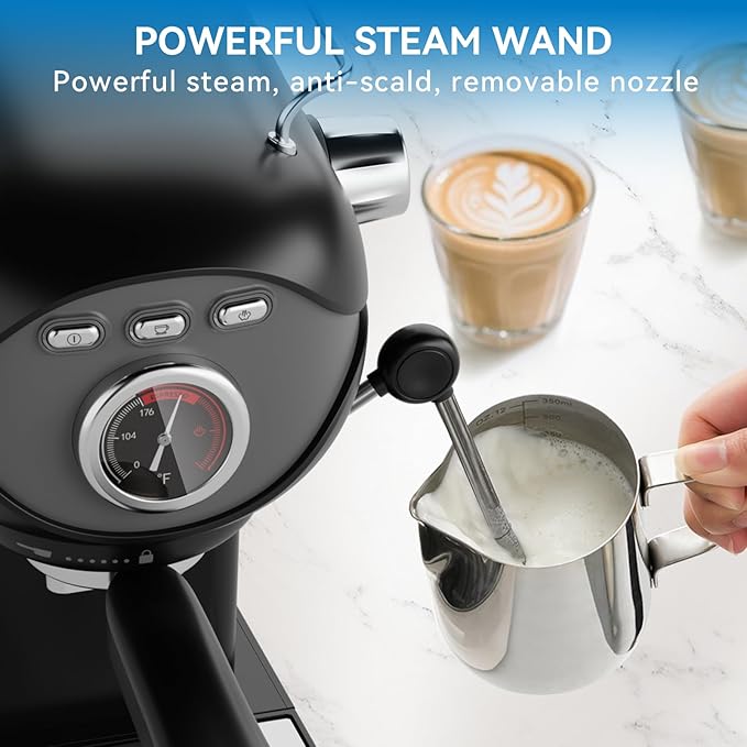 XIXUBX Espresso Machine, 20Bar Compact Espresso Maker with Milk Frother, PID Temperature Control, Low Vibration Coffee Maker for Small Kitchen, Home, Brews Latte, Cappuccino