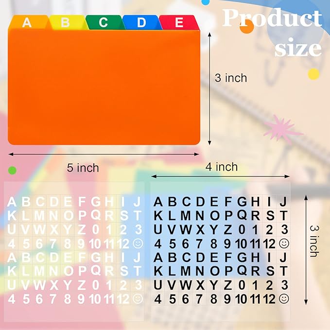 Lewtemi 50 Pcs Index Card Dividers 3 x 5 Inch Index Card Dividers with Cards Guides with 2 Pcs A-Z Alphabet Number Stickers for Recipe Cards Office Business (Assorted Color)
