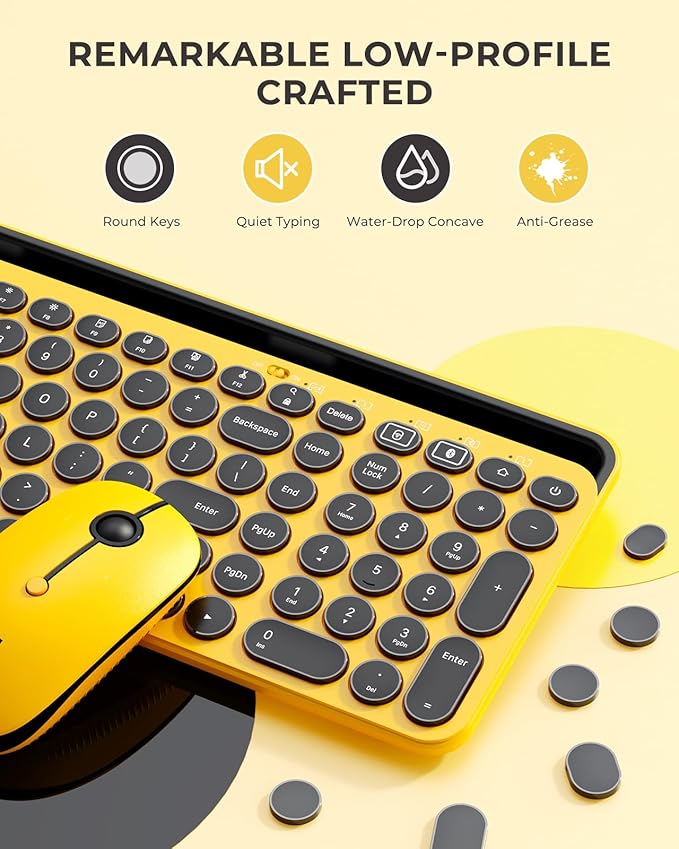 seenda Bluetooth Keyboard and Mouse for iPad, CTU-301 Wireless Multi-Device Connection Bluetooth+2.4G Keyboard Mouse Combo with Tablet Holder for iPad/MacBook/Windows, iOS/Andriod/Phone, Yellow