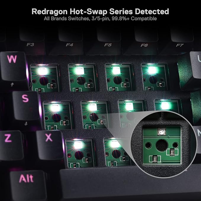 Redragon K530 Pro Draconic 60% Wireless RGB Mechanical Keyboard, BT/2.4Ghz/Wired 3-Mode 61 Keys Compact Gaming Keyboard w/Hot-Swap Socket, Free-Mod Plate Mounted PCB & Tactile Brown Switch