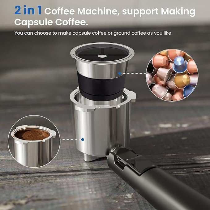 COWSAR Espresso Machine,Expresso Coffee Machines,Espresso Maker with Milk Frother Steam Wand & 40oz Removable Water Tank，Stainless Steel Compact Cappuccino & Latte Machine