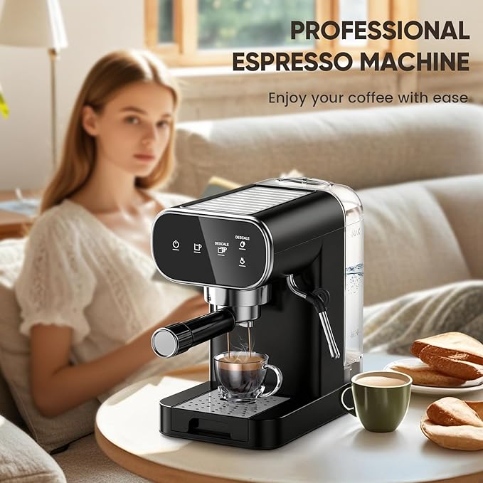 Horavie 20 Bar Espresso Machine with Milk Frother, Home Espresso Coffee Maker with Touchscreen, Fast Heat-Up Coffee Machine with 48oz Removable Tank for Cappuccino, Latte, Americano, Black