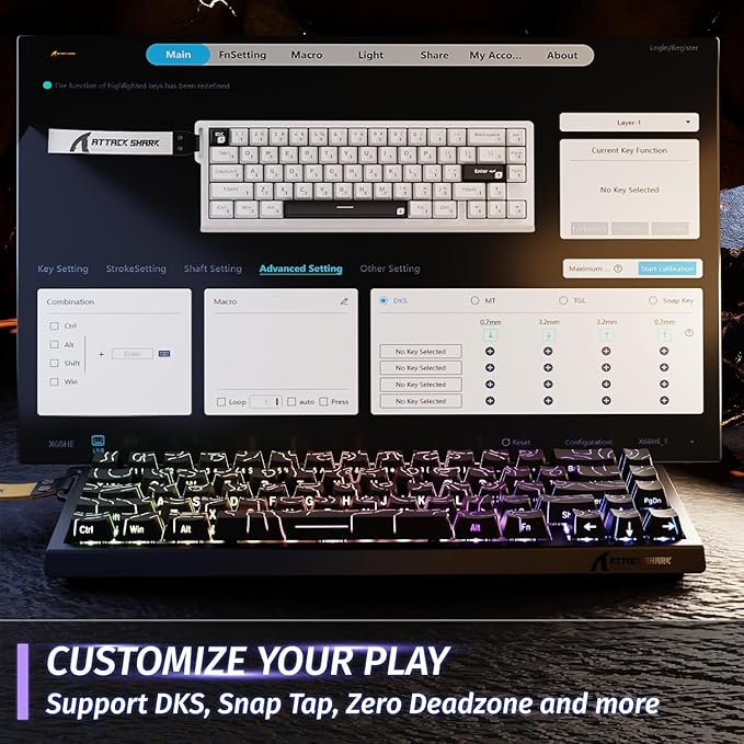 ATTACK SHARK X68 HE Wired Rapid Trigger Mechanical Gaming Keyboard and R1 Mouse with Adjustable Actuation,Coiled Cable,USB C/2.4Ghz Wireless/BT Ultralight 18K DPI Mice for Esport Gamer(Black Contour)