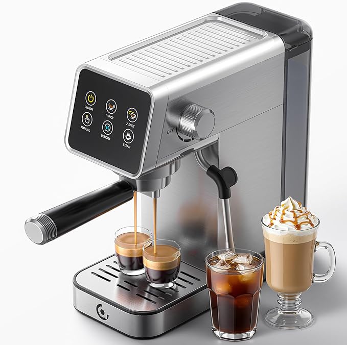 AMZCHEF Espresso Machine 20 Bar, Easy-to-Use Compact Coffee Maker with LED Touchscreen, Self-Cleaning & Milk Frother, Perfect Coffee Starter for Beginners, Lattes and Cappuccinos Machine