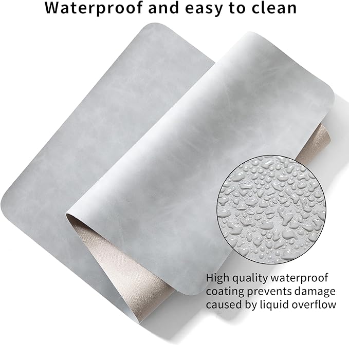 Desk Pad Soft PU Leather Large Mouse Pad Laptop Computer Desk Mat Table Blotter Flat Smooth Waterproof Non-Slip Desktop Protector Writing Pad for Office and Home (Light Grey, 90x43cm)