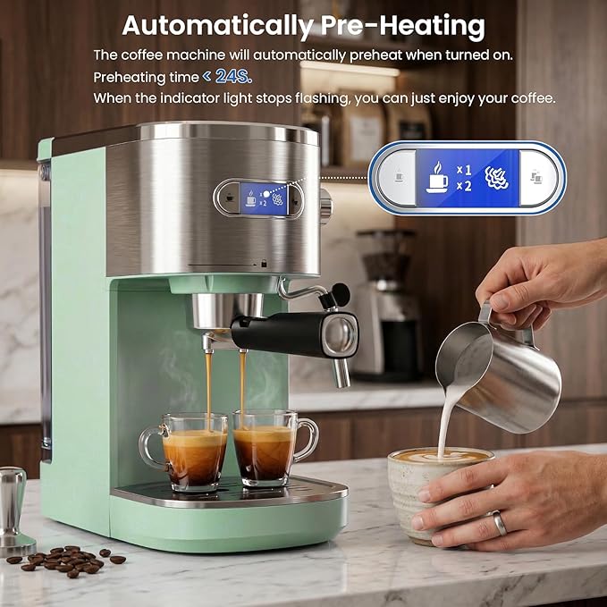 COWSAR Espresso Machine,Expresso Coffee Machines,Espresso Maker with Milk Frother Steam Wand & 40oz Removable Water Tank，Stainless Steel Compact Cappuccino & Latte Machine