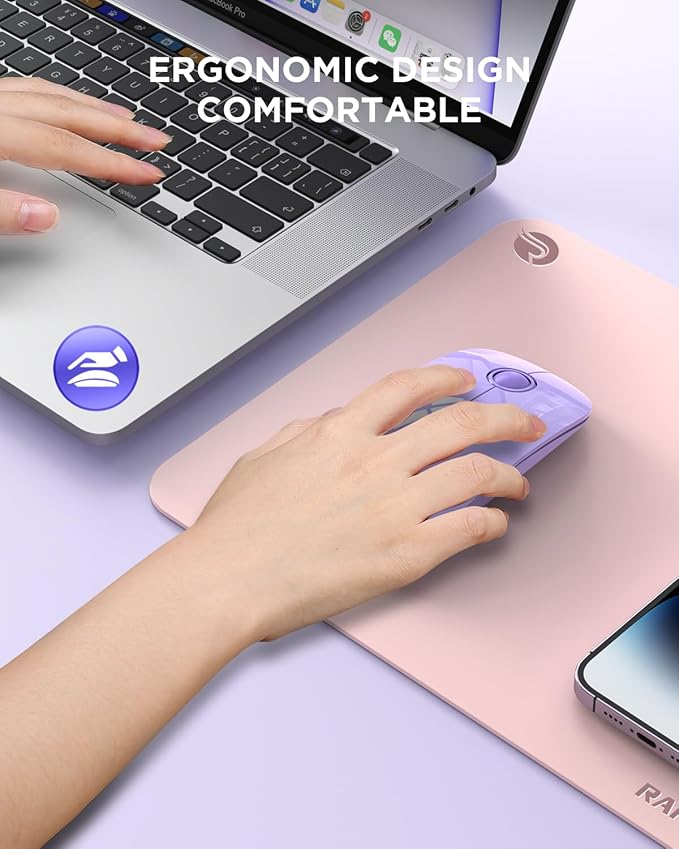 RAPIQUE Wireless Bluetooth Mouse, Purple, 1600 DPI, Long Battery Life, Dual Connectivity, Quiet Click, High-Precision Optical Tracking, Versatile Compatibility