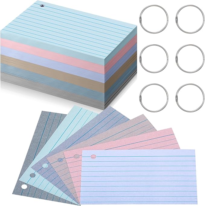 Epakh 300 Pieces Lined Index Cards 180 GSM Thick Flash Cards with Rings Notecards Punched Back to School for Studying Adults Home College Office(3 x 5 Inch,Vintage Color)