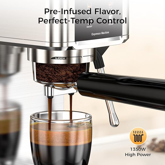 COWSAR 20 Bar Espresso Machine-Stainless-Steel Expresso Coffee Machines with LED Display,Steam Milk Frother,Cappuccino & Latte & Espresso maker,Compact Coffee Machines for Home