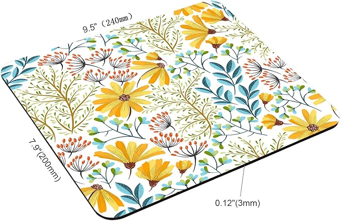 Floral Mouse Pad,Decorative Colorful Flowers Blue Leaves Mouse Pad, Washable Square Cloth Mousepad for Office Laptop, Non-Slip Rubber Base Mouse Pads for Wireless Mouse 9.5x7.9x0.12 Inch
