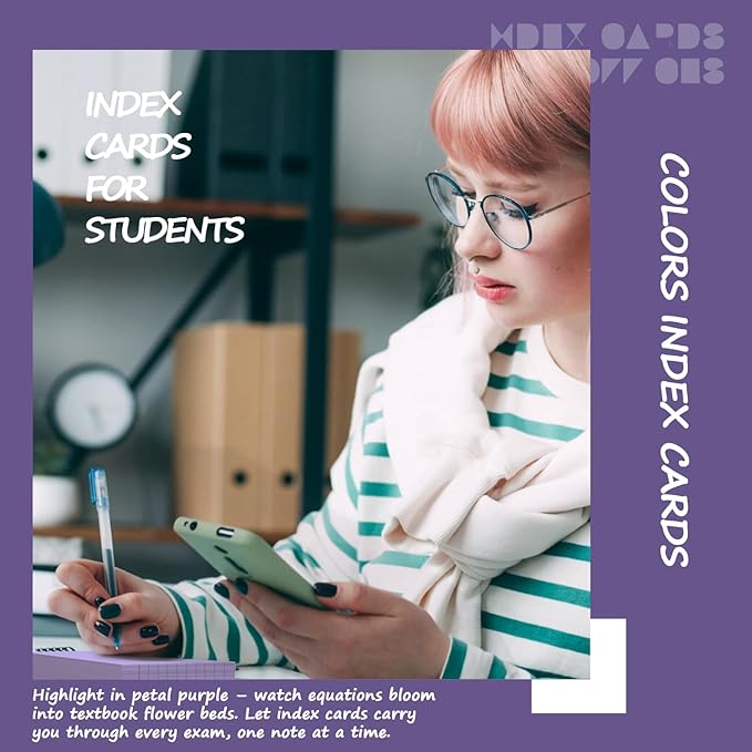 Purple Index Cards 3x5 Inch - 200 Count, Ruled Index Flash Cards for Studying, 180GSM Purple Note Cards 3x5 Lined Index Cards, Flashcards 3 x 5 Notecards Lined College Ruled Study Card for Offices