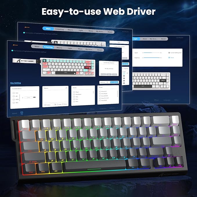 ATTACK SHARK X68 HE 8000Hz Rapid Trigger Keyboard, 0.01mm RT Accuracy Wired Gaming Keyboard with Magnetic Switch, Adjustable Actuation, Rapid Trigger, Snap Tap, RGB Lighting for PC/Mac, Moonlight