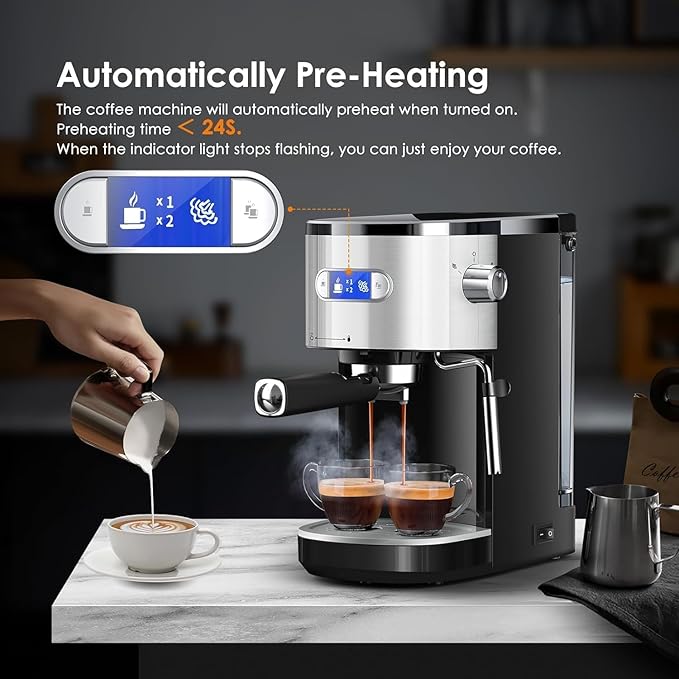 COWSAR Commercial-Grade Espresso Machine, 20Bar High Pressure Compact Coffee Maker with Milk Frother Steam Wand. Equipped with 45oz Detachable Water Tank, Ideal for Brewing Cappuccino