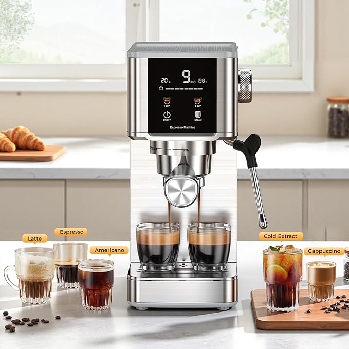 COWSAR 20 Bar Espresso Machine-Stainless-Steel Expresso Coffee Machines with LED Display,Steam Milk Frother,Cappuccino & Latte & Espresso maker,Compact Coffee Machines for Home